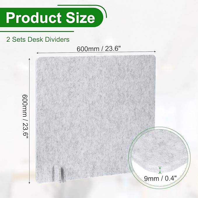 PATIKIL Desk Divider, 2 Set 24 x 24 Inch Acoustic Freestanding Desk Divider Desk Privacy Panel with 8 Pcs Support Feet for Library Office Workstation, Light Grey