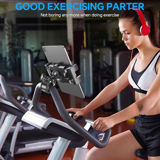 Coolpow Tablet Holder for Spin Bike【360° Adjustable】 Tablet Clamp for Treadmill Phone Mount for Stationary Bicycle, Treadmill, Microphone Stand Fit for All 4.7-12.9" Apple iPad Galaxy Tabs