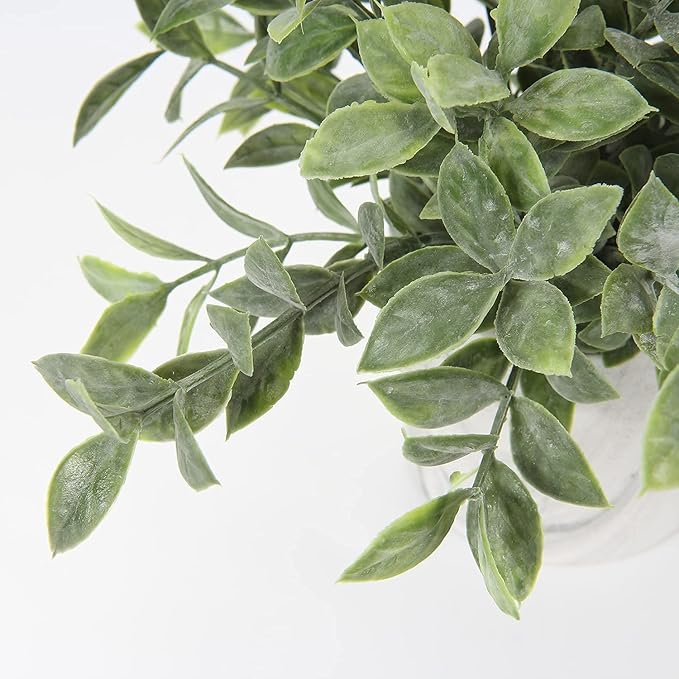 Hollyone Mini Artificial Potted Plants Fake Plants in Marble Pots, 1Pcs Plastic Eucalyptus Greenery Faux Plants for Home Office Desk Room Centerpiece Shelf Décor