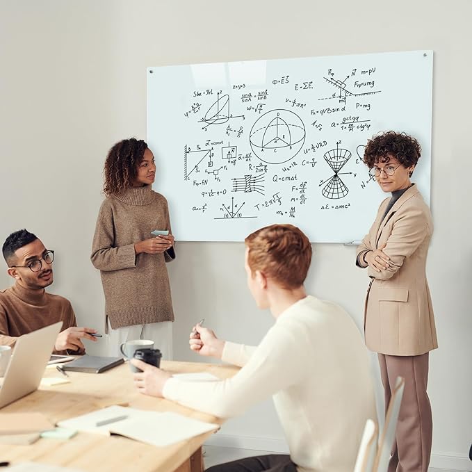 Glass Magnetic Dry-Erase Board -60"x40"Frameless Wall Mounted Glass Whiteboard for Wall, Large Frameless Magnetic White Board for Office, Home & School