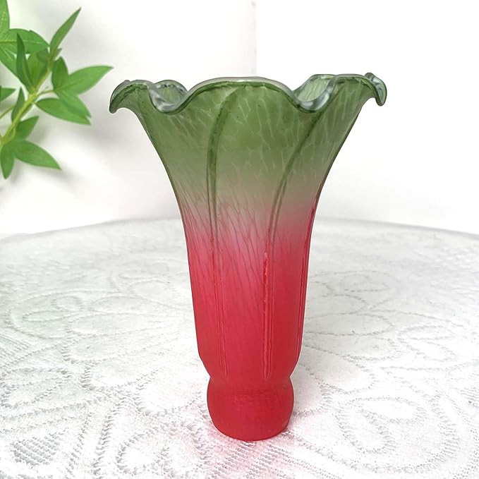 Bieye LS68 Lily Flower Blown Glass Lampshade (Red Green, Opening I.D. 1.26" x O.D. 1.5")