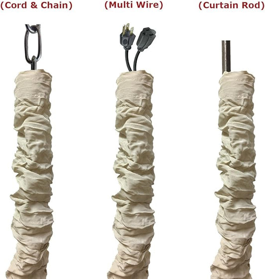 Royal Designs, Inc. Cord & Chain Cover 4 ft Silk Type Fabric, Chandelier Pendant Lighting Chain & Cable Management, Touch Fastener, Beige - 4 Pack