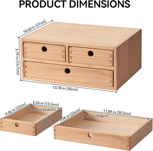 Kirigen Natural Wooden Desktop Organizer - Office Supplies Filing Tidy Storage Shelf - Storage Cabinet/Jewelry Organizer with 3 Drawers (NA, 2-Layer &3 Drawers)