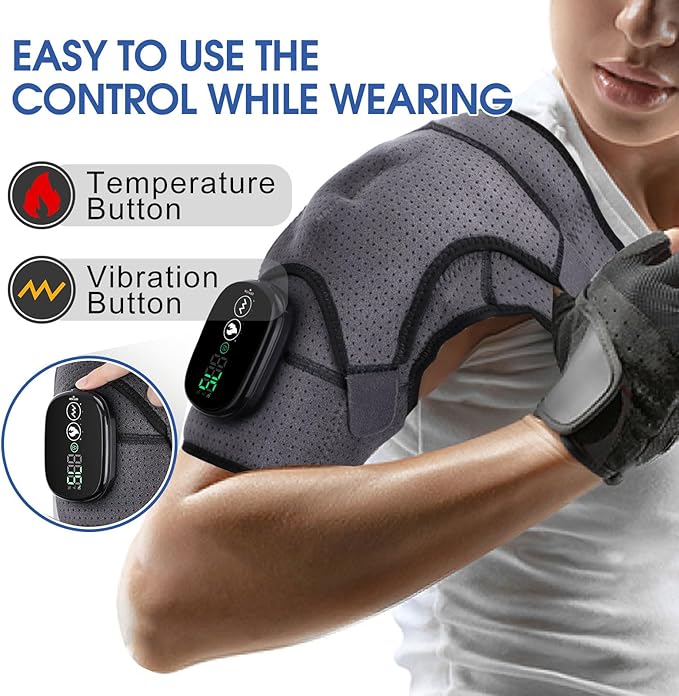 Cordless Shoulder Heating Pad, Heated Shoulder Wrap with Vibration, Shoulder Massager Heated Shoulder Brace for Women Men