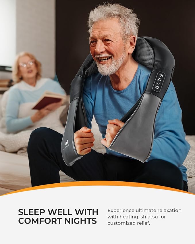 CooCoCo Shiatsu Neck Massager -4D Kneading Back Massager with Heat, Birthday Day Gifts for Dad/Women/Men, Deep Kneading Electric Massage Pillow, Massagers for Back and Neck Shoulder