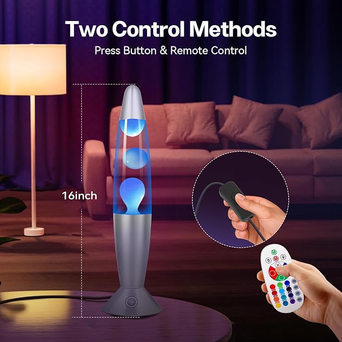 17 Color Changing LED Liquid Motion Lamp: 16 inches Night Lights with Remote Control, Home Decoration Mood Lighting, Christmas Gifts Table Lamp for Adults and Kids Bedroom,White Wax