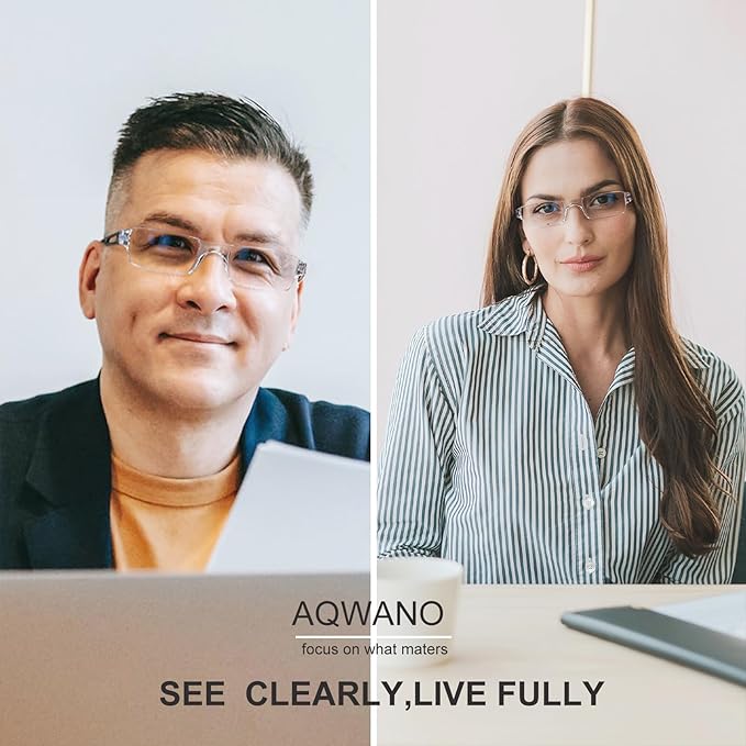 AQWANO Rimless Reading Glasses Women Men Computer Blue Light Blocking, Clear Frames Readers Anti Glare Filter Lightweight Comfort, 2.5