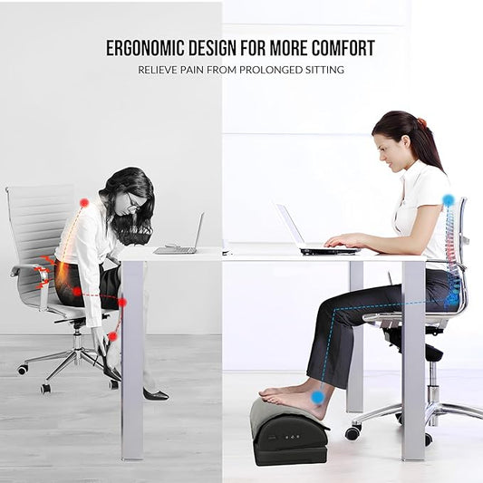 Heated Foot Rest Under Desk at Work, Ergonomic Desk Footrest with Vibrating Massage and Adjustable Height, Foot Warmer with Pocket, 3 Vibration Modes & 2 Heating Levels,Memory Foam,Office Home Gaming