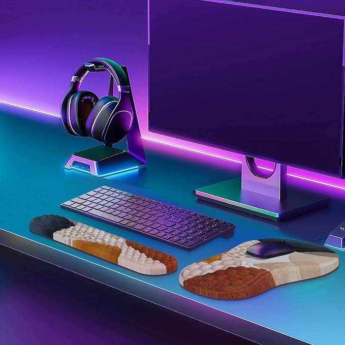 HAOCOO Ergonomic Mouse Pad Wrist Support and Keyboard Wrist Rest, 3 PCS Computer Carpal Tunnel Mouse Pads for Desk with Coaster Set, Memory Foam Mousepad with Non-Slip PU Base for Home Office, Boho