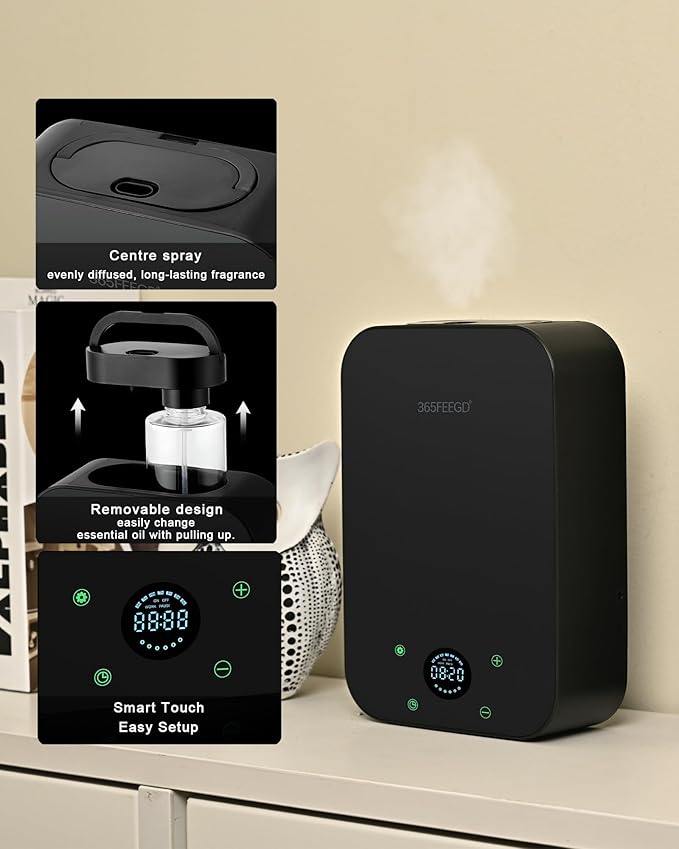 Waterless Oil Diffuser - Pure Essential Oil Diffuser with App Control - 150ml/1700 Sq.Ft. Coverage for Effective Aromatherapy in Home/Office/Hotel (Black)