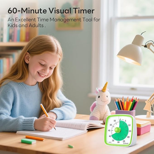 Yunbaoit Visual Timer with Night Light, 60-Minute Countdown Timer for Kids and Adults, Silent Classroom Timer, Time Management Tool for Home, School, or Work (Light Green)