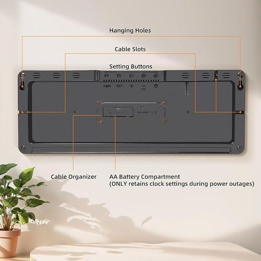 17.5” Digital Wall Clock, LED Display with Time, Date, Month, Temperature & Humidity, Remote Control DST, Alarm, Timer, 10-Level Brightness, Night Light for Home, Living Room, Bedroom & Office Décor