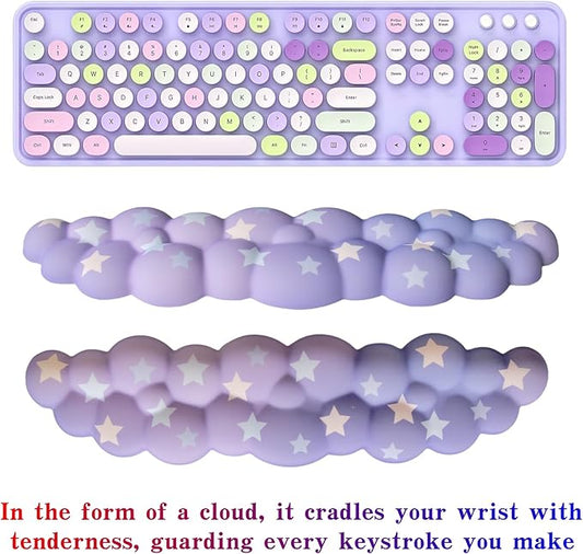 Cloud Wrist Rest Set for Keyboard and Mouse, Includes Cute Coaster, with Computers and Laptops (Gradient Purple Colorful Star Set)