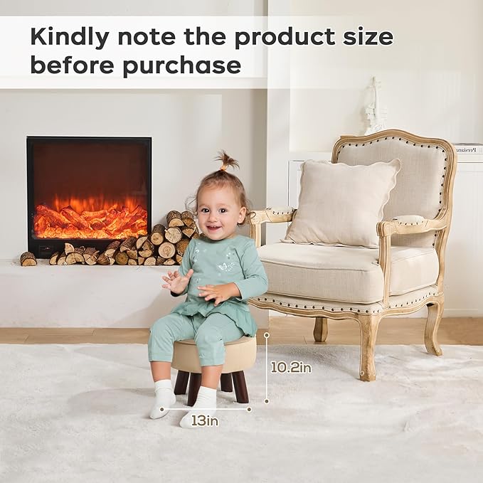 13in Small Foot Stool Ottoman, Round Faux Leather Foot Rest for Couch, Under Desk Pouf Footstool Footrest with Non-Skid Rubber Legs for Ling Room, Bedroom, 13''L x 13''W x 10.2''H, Beige