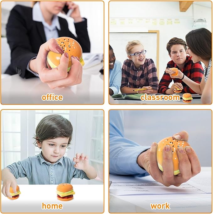 Squishy Toys, Taba Squishies Fidget Toys for Kids, Stress Balls for Adults, Sensory Toys for Autism, Squeeze Gifts, Anxiety Relief Party Favors for Girls & Boys (Hamburger)