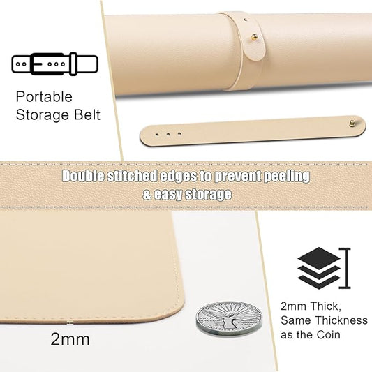 Large Apricot PU Leather Desk Mat, 55'' x 17'', Non-Slip Computer Mat for Home & Office, Laptop Desk Blotter Pad for Mouse and Keyboard