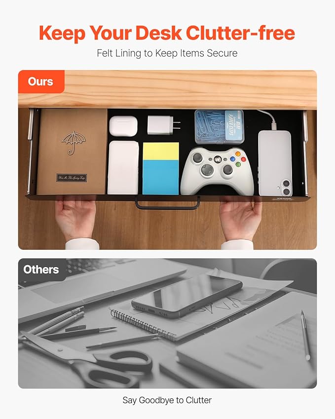 VEVOR Under Desk Drawer Slide Out, 22 inch Under Desk Mounted Pull-out Drawer Attachment, Hidden Under Counter Drawers for office Home Sit Stand Workstation, Black