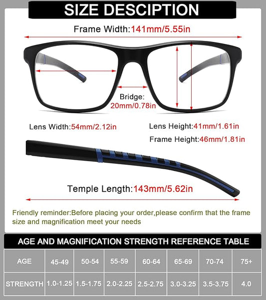 3 Pack Professional Reading Glasses Mens Computer Readers,Blue Light Blocking Glasses for Men Anti Glare/Filter UV,Stylish Large Oversized Two Tone Frame Spring Hinge Eyeglass 3.75 Strength