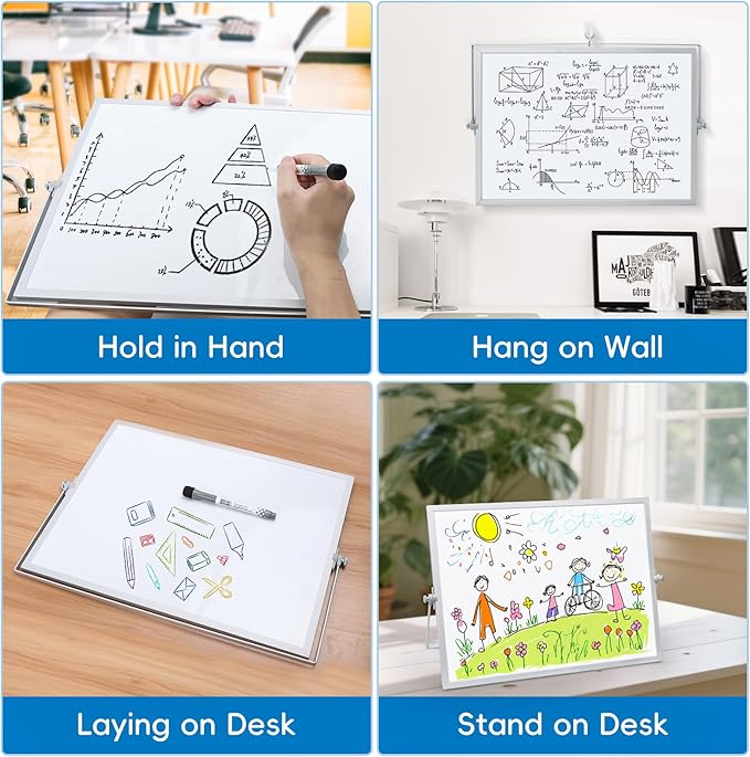 Dry Erase Magnetic White Board, 16" x 12",Double-Sided Desktop Whiteboard with Stand, Portable Magnetic Tabletop Erase Board for Drawing,Office, Home, School