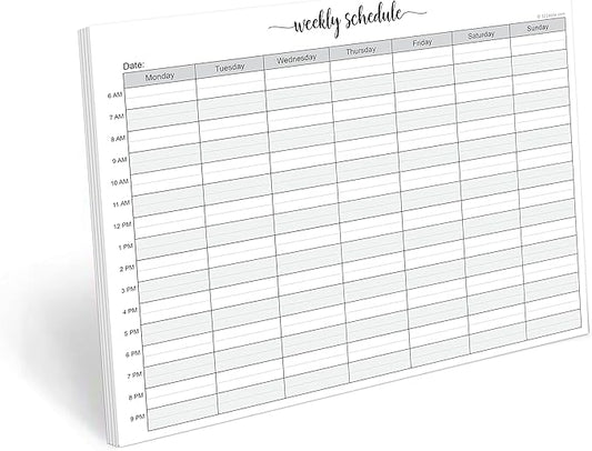 321Done Weekly Schedule Planning Notepad - 50 Sheets (8.5x11) – Hourly Appointment Productivity Weekly Planner Tear-Off Note Pad - Cute Simple Script Large Letter Size - Made in the USA
