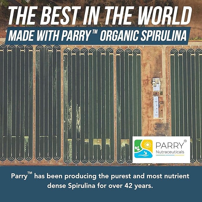 Organic Spirulina Tablets (360 Tablets) - Made with Parry® Spirulina, The Best Spirulina in The World, Highest Nutrient Density - Non-Irradiated, 3 Organic Certifications (90 Servings)