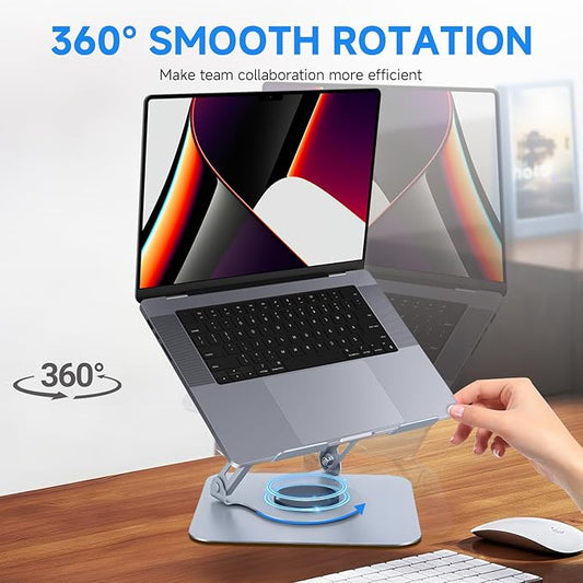 Leeboom Laptop Stand for Desk, Ergonomic 360° Rotating Aluminum Laptop Riser, Adjustable Notebook Holder Compatible with MacBook Air/Pro, Dell, HP, Lenovo (10-15.6 Inch, Silver)