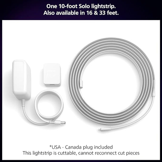 Philips Hue Indoor 10 Ft Smart RGBWW LED Solo Lightstrip Base Kit, 1 Pack, Control with Hue App, LED Strip Lights Compatible with Alexa, Google Assistant and Apple HomeKit