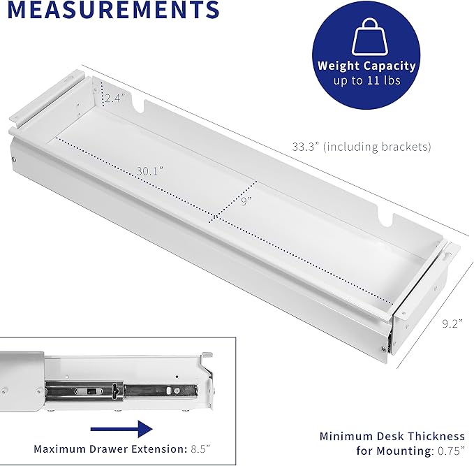 VIVO Large 33 inch Under Desk Slide Out Storage Drawer Organizer, White, DESK-DR33-W