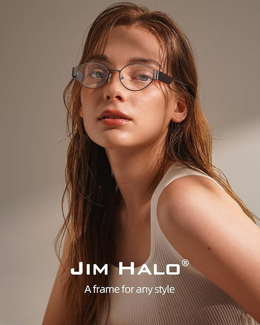 JIM HALO Trendy Oval Blue Light Glasses for Woman Men, Retro Round Computer Screen Blocker Glasses Eyes Protection UV400
