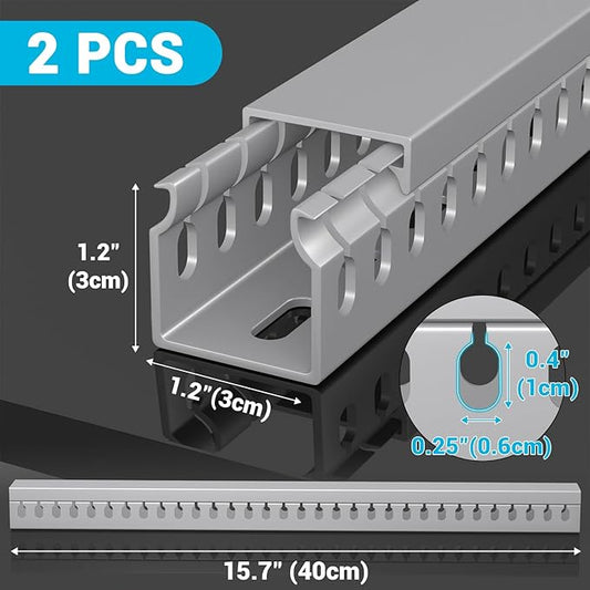 Open Slot Wire Duct Kit, 31.4"(2 x 15.7) Server Rack Cable Management, Cable Management Raceway for Hide Network HDMI VGA Cable, Wiring Raceway Cable Duct, Desk Wire Channel, 2 Pack, Grey