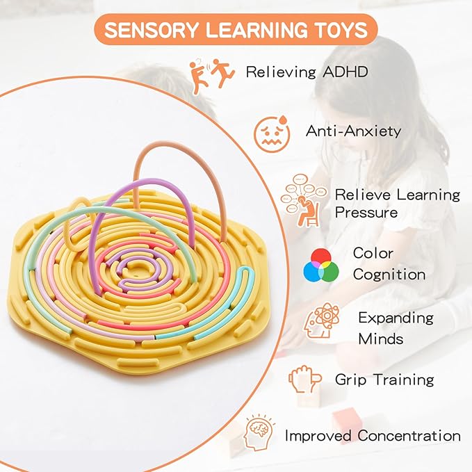 2 Pack Sensory Activity Board with 20 Random-Color Strings, Double-Sided Silicone Sensory Fidget Toy for Kids and Adults with Autism, ADHD, Silent, Stress Relief, Calming, Focus, Gift for Girls Boys