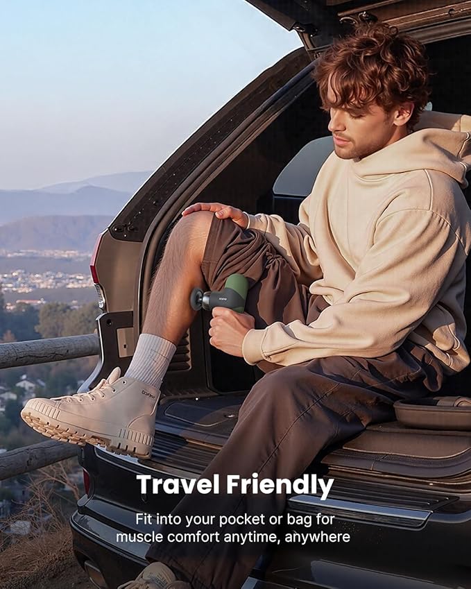 RENPHO Mini Thermal Massage Gun with Heat, Portable Deep Tissue Percussion Massager, Color Silicone Sleeves Travel Size with Carry Case, Olive Drab