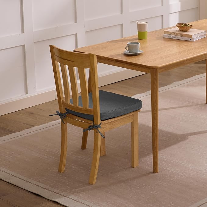 Chair Cushions for Dining Chairs, 2" Thick Seat Cushions for Kitchen Chairs, D-Shaped Chair Pads with Washable Cover, Ties and Non Slip Backing, 17'' x 16'', Set of 4, Dark Grey