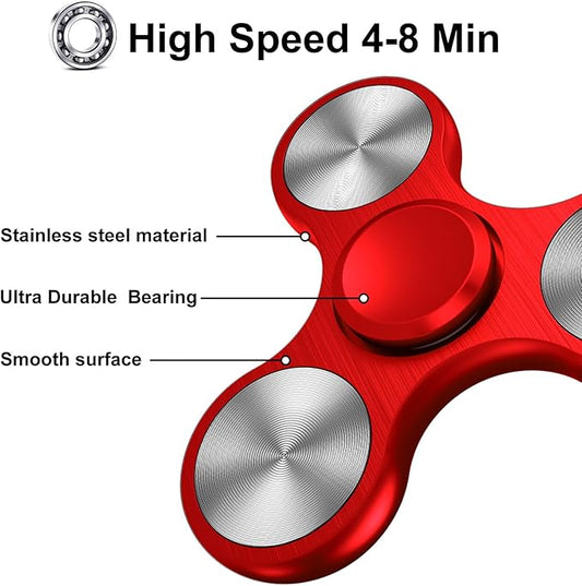Fidget Spinners Toy, Metal Stainless Steel Bearing High Speed 4-8 Min Spins, EDC ADHD Stress Anxiety Relieves Reducer Fidgets Finger Toys, Spinner Toys for Kids and Adults (Red)