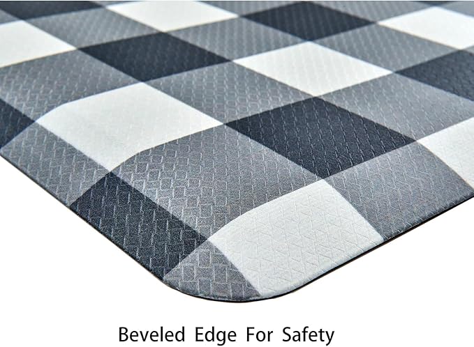 Anti Fatigue Kitchen Rugs Farmhouse Kitchen Mats for Floor,Cushioned Non-Slip Waterproof Comfort Rug Standing Mat for Kitchen,Floor,Home,Office,Sink,Laundry,Plaid Black,17.3"x47.2"