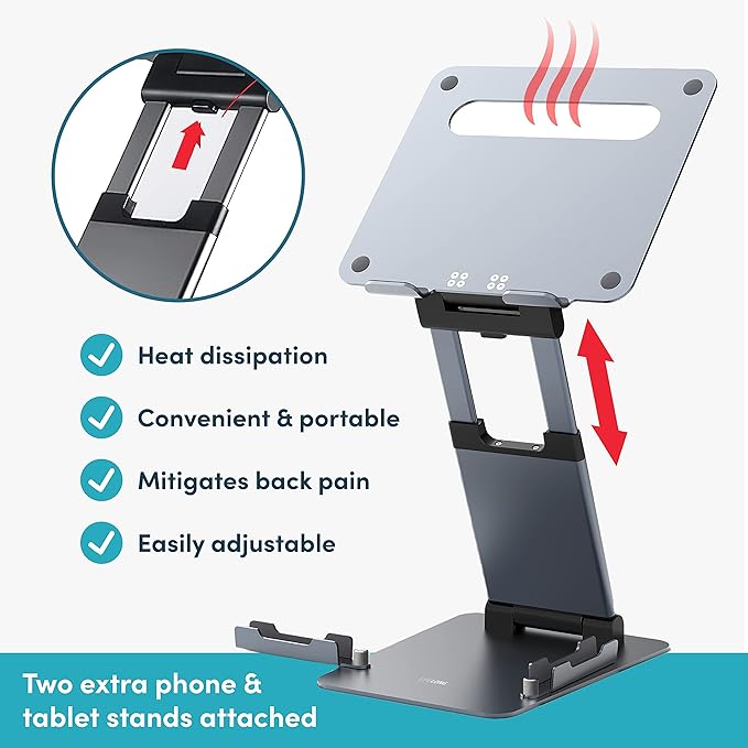 Lifelong Ergonomic Laptop Stand, Adjustable Height up to 20", Laptop Riser Computer Pulpit Stand for Laptops 10-17 Inches, Fits MacBooks, Laptops, Laptop Holder