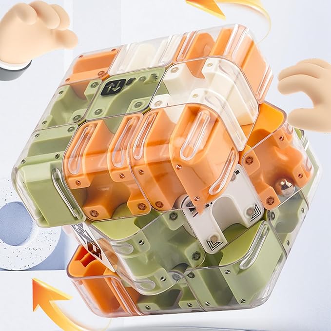 Large Labyrinth 3D Puz-zle Cube, Spatial Awareness Brain Training Toy for Stress Relief & Logic Development, Mind Teaser Challenge Game, Spatial Logic Puzzle for Kids and Adults (Orange)