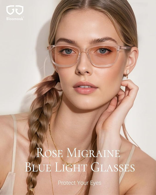 Bloomoak Rose Migraine Glasses, FL- Flex Light Sensitivity Relief Glasses for Fluorescent LED Glare,Photophobia, Eye Strain