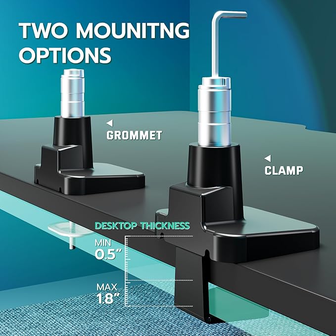 ARES WING Heavy Duty Single Monitor Arm - Gas Spring Aluminum Monitor Mount for 24"-57" Ultrawide Screens up to 66 lbs with Clamp/Grommet Desk Mount, 75/100/200 Vesa Mount, Black