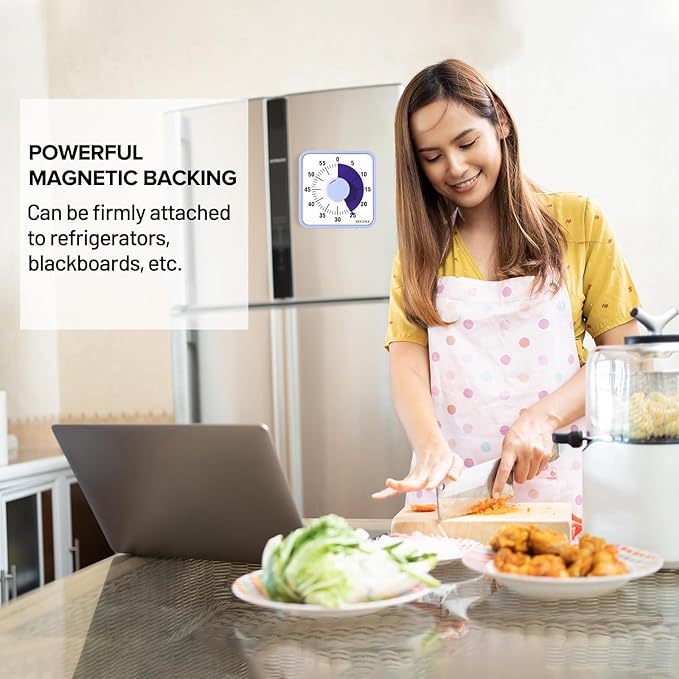 Secura 7.5 Inch Visual Timer, 60 Minute Oversize Visual Countdown Timer for Kids and Adults, Durable Mechanical Time Management Tool (Violet)