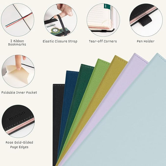 BEZEND Pocket Calendar 2026 Weekly and Monthly (6.5" x 3.75") Horizontal Planner with Vertical Hourly Timeslots, Bookmarks & Inner Pocket, Vegan Leather Hardcover - Black