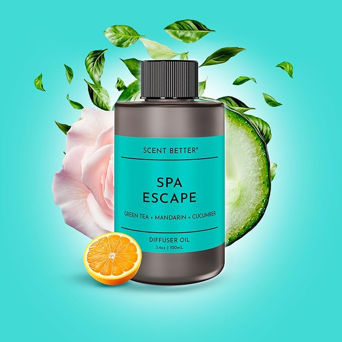 Scent Better Spa Escape Aroma Essential Oil Blend: an Aromatherapy Blend of Green Tea, Mandarin, and Cucumber for Ultrasonic Diffusers & Nebulizers (3.3 Fl Oz, 100 mL)