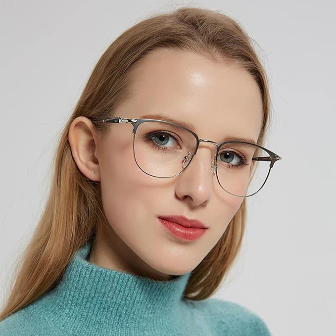 GUDVUE Blue Light Glasses, Computer/Gaming/TV/Phones Glasses for Women/men, Anti Glare/UV400/Eye Strain, Shiny Gunmetal Pro