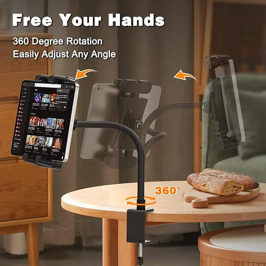 Tablet Stand Holder, Gooseneck iPad Desk Mount for Kitchen, Work Meetings, Video, Tablet Clamp Mount Compatible with iPad mini/Air/Pro, Kindle Fire HD, Galaxy Tabs and All 4.7-13.5" Tablets