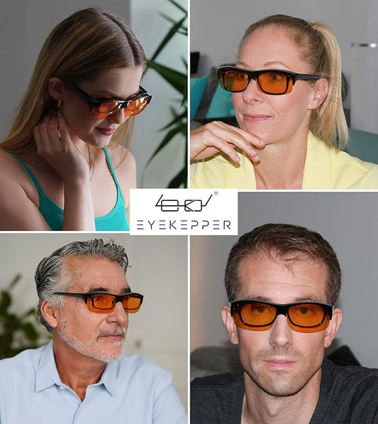 Eyekepper 100% Anti-Blue Light Blocking Fitover Glasses Wear Over Computer Glasses With Amber Lens