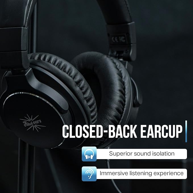 Linsoul Kiwi Ears Division Over Ear Headphone,40mm Dynamic Driver Monitoring Headphones,Wired Gaming Headphones,DJ Head Phones for Professional Musicians Engineers (Black)