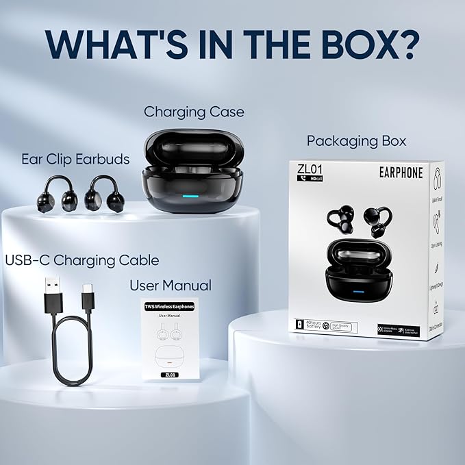 AI Clip on Earbuds Wireless Bluetooth 5.4 Earphones, Open Ear Headphones with Mic, 40H Play, Waterproof Design, 4g Ultra-Lightweight Sports Ear Clip Earbuds, Comfortable for Glasses Wearers Workouts