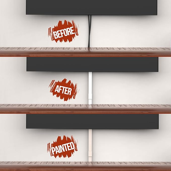 Cord Hider Wall Mounted TV - Wire Cover, Cord Covers, Cable Hider, 33 in Paintable White Raceway Kit, Hide Cords Wall Mount TV, Electrical Cords Concealer, Cable Management Channel, Wire Molding