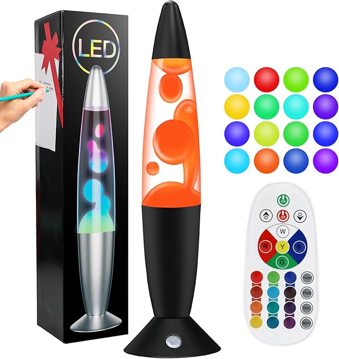 17 Color Changing Liquid Motion Lamp with Remote 13.5”LED Motion Lamp Relaxing Night Light for Kids Adults with White Wax in Clear Liquid Motion Lamp for Home Decor Gift (Black Base)