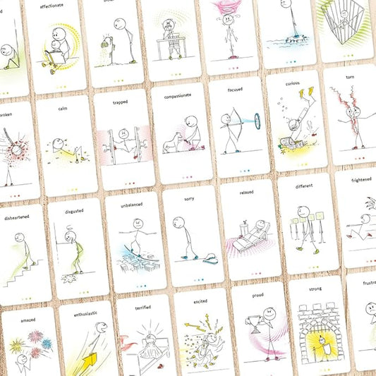 Comitys - The Feelings Game | 64 flashcards for Emotional Literacy | Non-Violent Communication Teaching Tool | 177 Feelings States to Discover